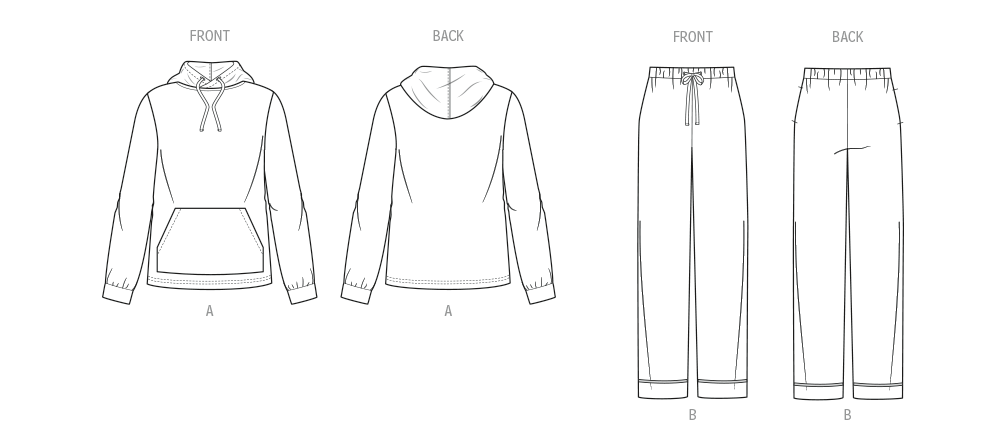 Simplicity S3173 pattern envelope showing unisex loungewear with kangaroo pocket