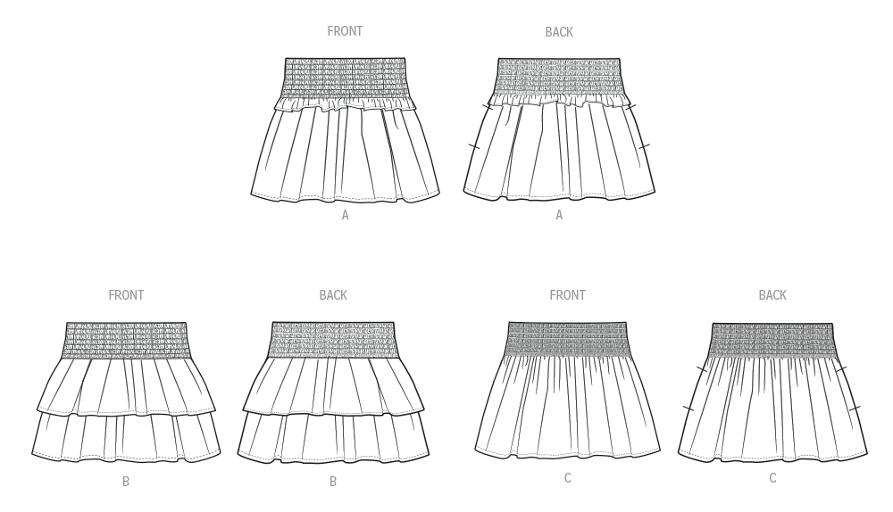 Simplicity S3175 pattern envelope showing high-waisted girls' skirts