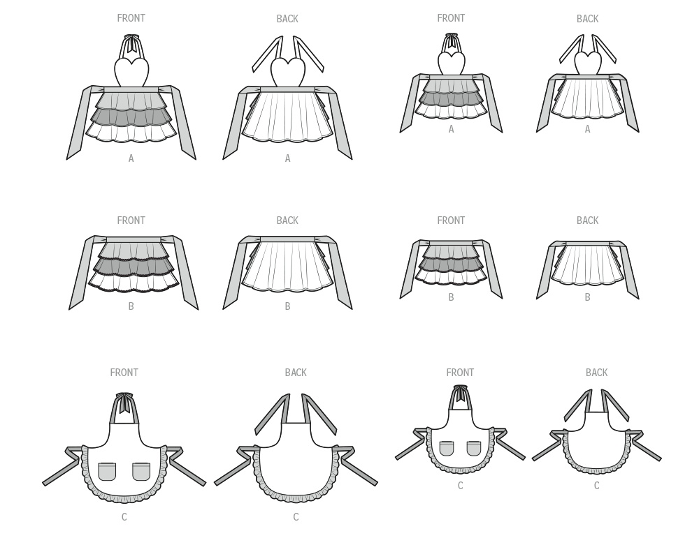 Simplicity S3181 pattern envelope showing tiered flounced aprons