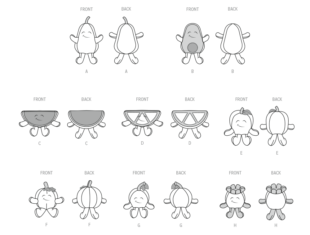 Simplicity S3184 pattern envelope showing small plush fruit toys