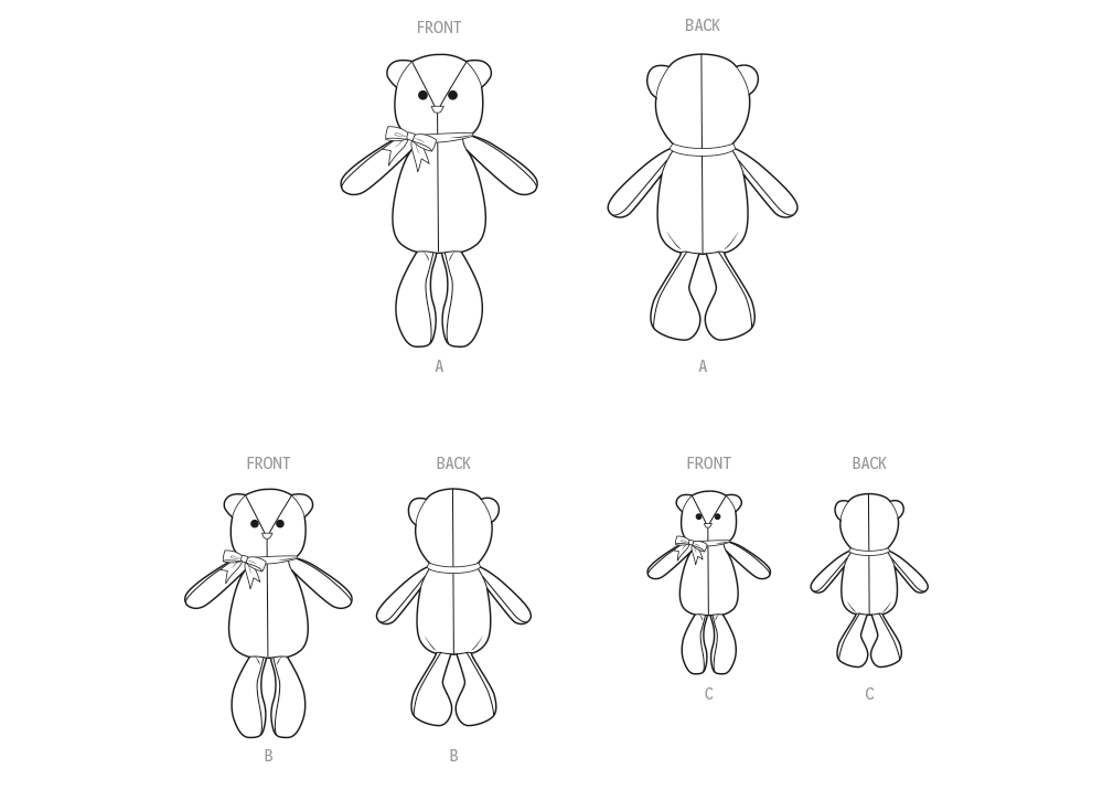 Simplicity S3185 pattern envelope showing stuffed toys with ribbon bows