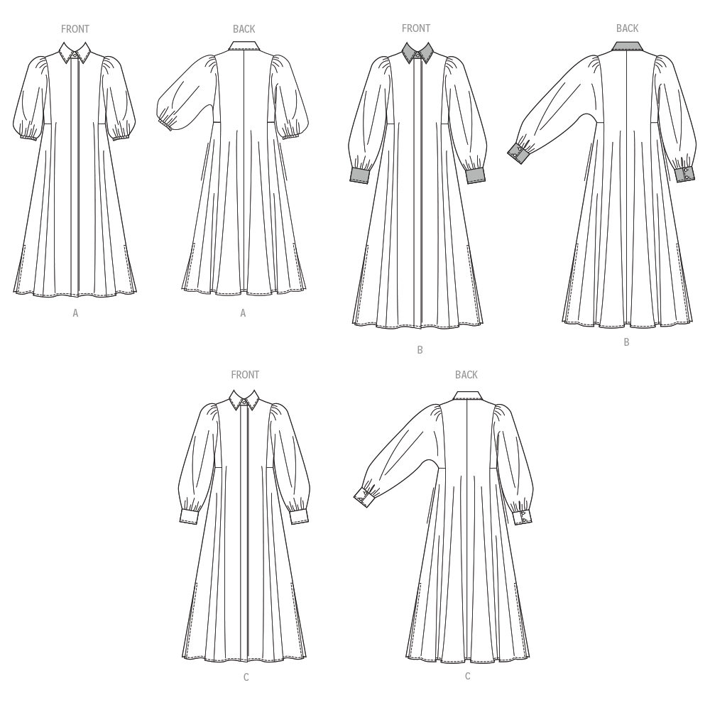 Simplicity S3193 pattern envelope showing button front dresses with puffed sleeves