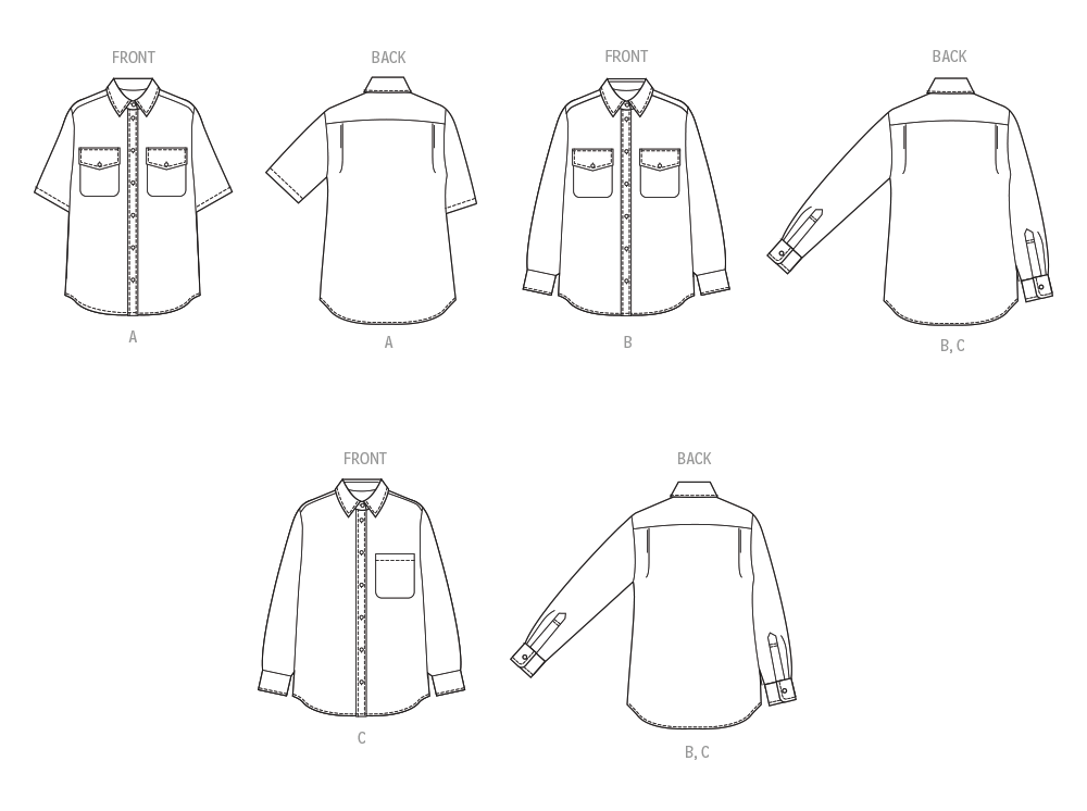 Simplicity S3194 pattern envelope showing button front shirts