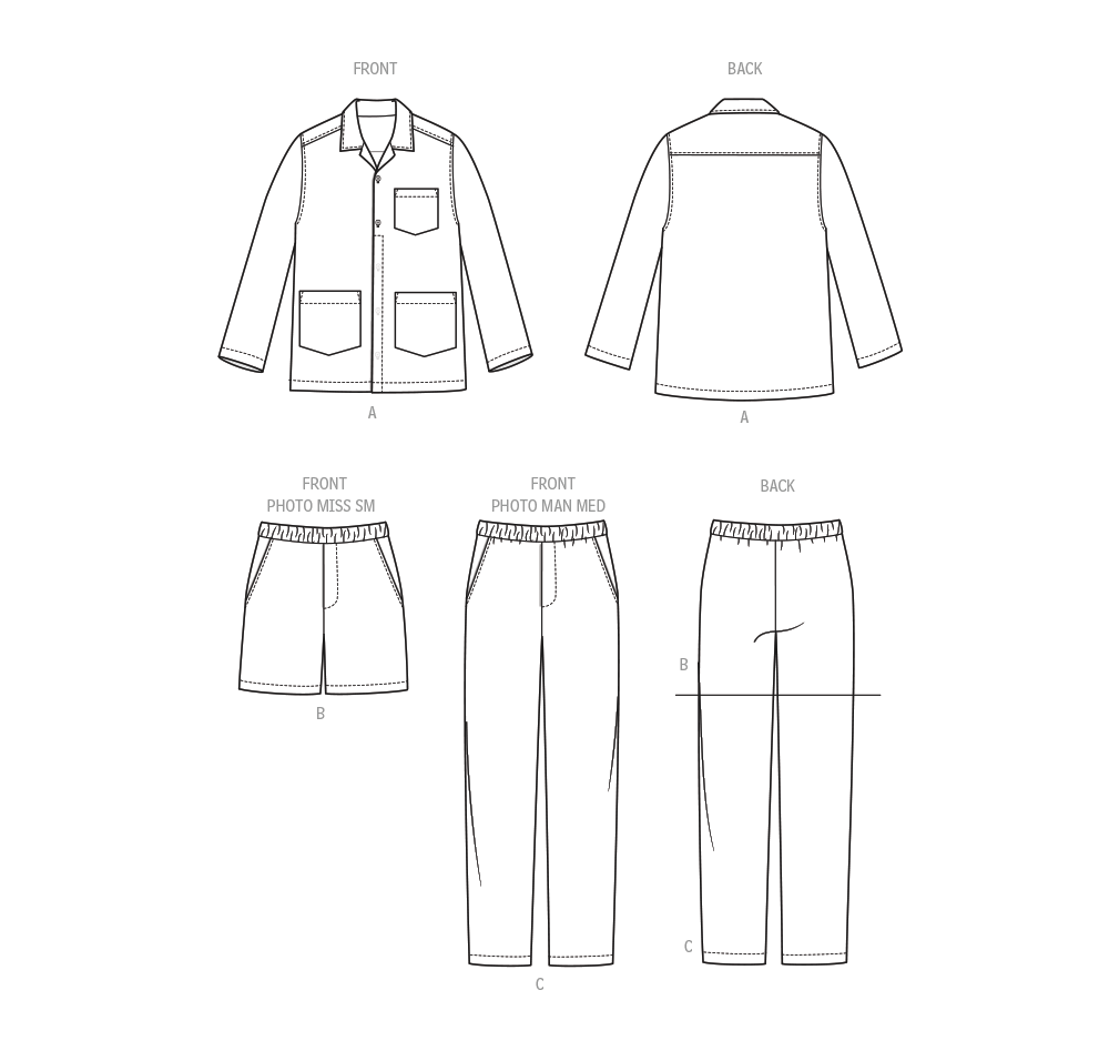 Simplicity S3204 pattern envelope showing unisex pyjamas