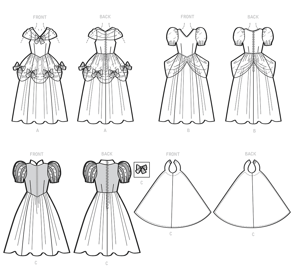 Simplicity S9168 pattern envelope showing girls' princess dress costumes