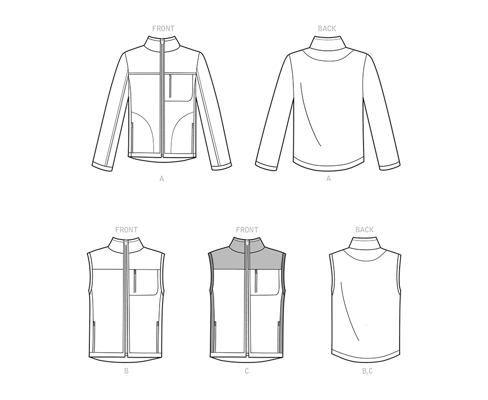 Simplicity S9191 sewing pattern envelope showing jacket and vests with stand collar