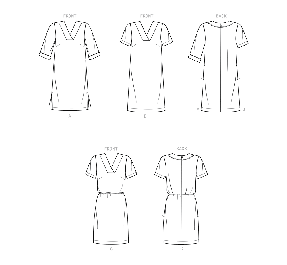 Simplicity sewing pattern S9262 envelope showing a v-neck shift dress