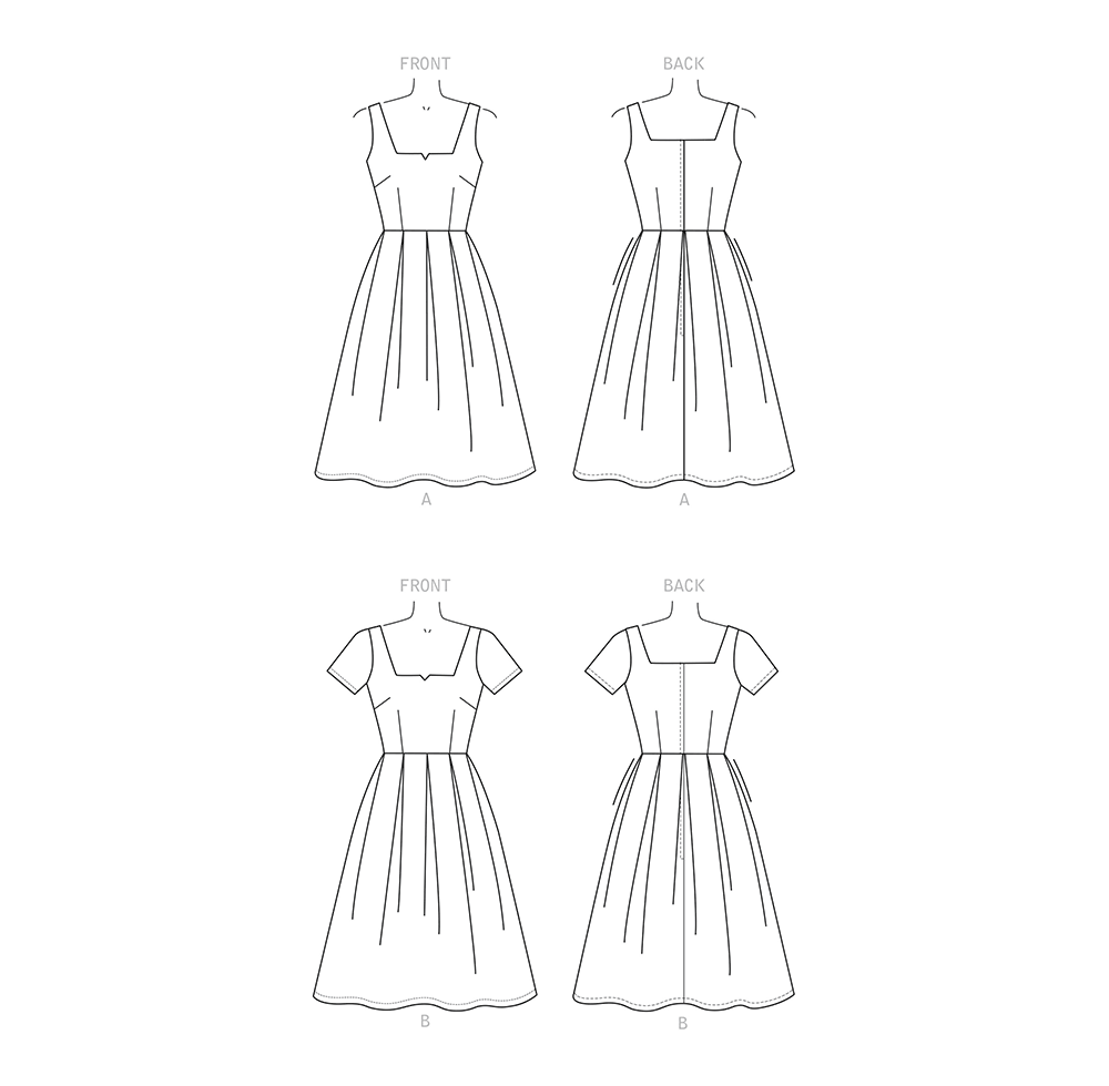 Simplicity sewing pattern S9294 envelope showing a pleated skirt dress