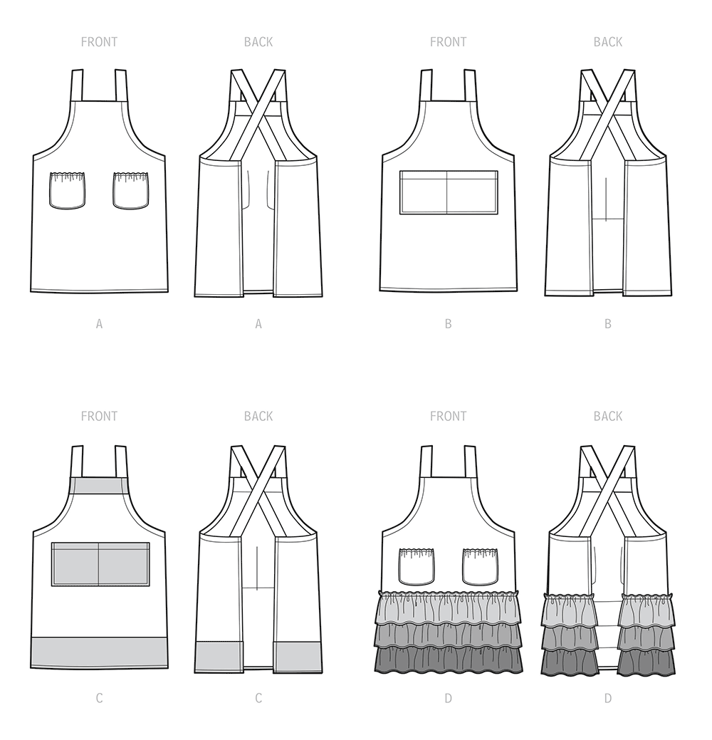 Simplicity S9436 sewing pattern envelope showing crossback aprons