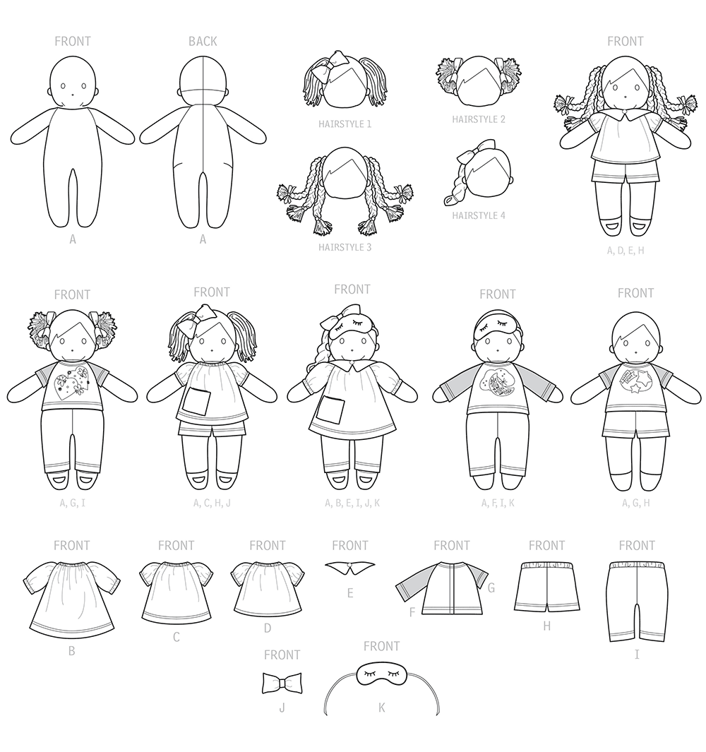 Simplicity S9440 sewing pattern envelope showing plush dolls