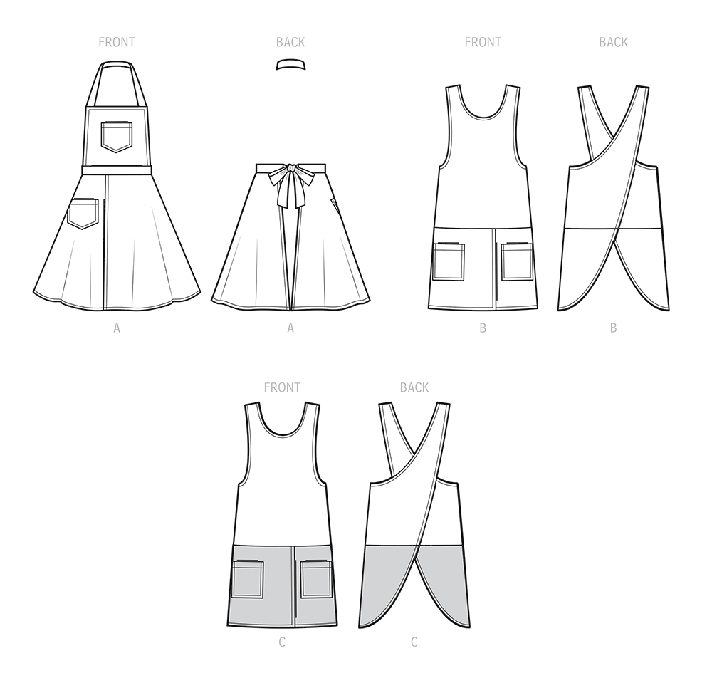 Simplicity S9564 sewing pattern envelope showing aprons
