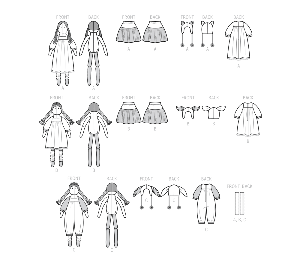 Simplicity S9621 sewing pattern envelope showing dolls and doll clothes designs