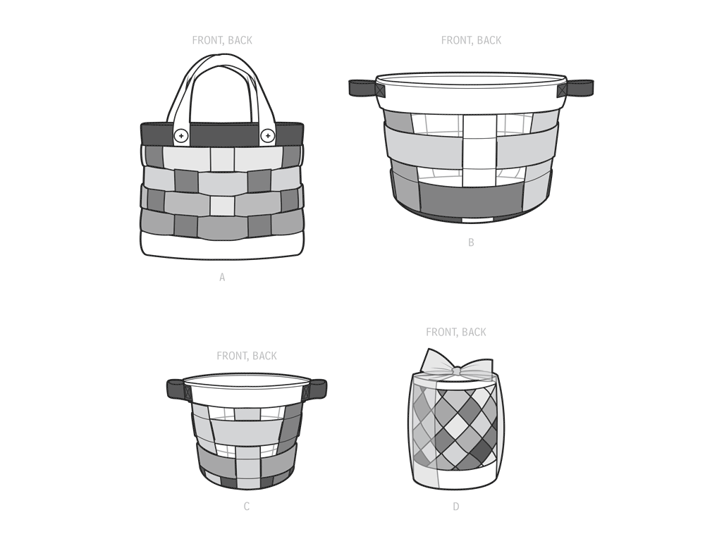 Simplicity S9623 sewing pattern envelope showing fabric baskets designs