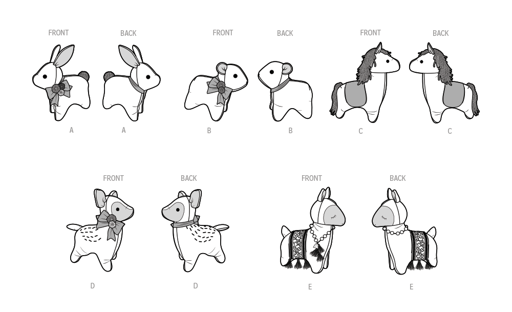 Simplicity sewing pattern S9666 envelope showing plush animal toys