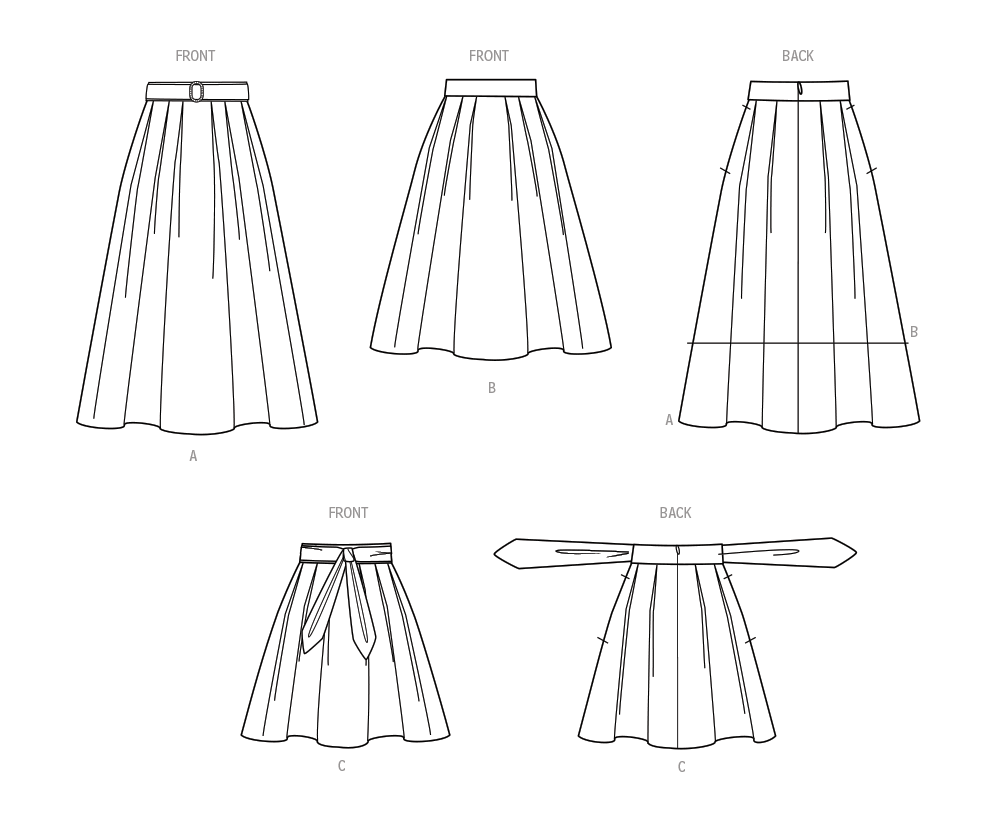 Simplicity S9711 sewing pattern envelope showing skirts and trousers with a contoured waistband