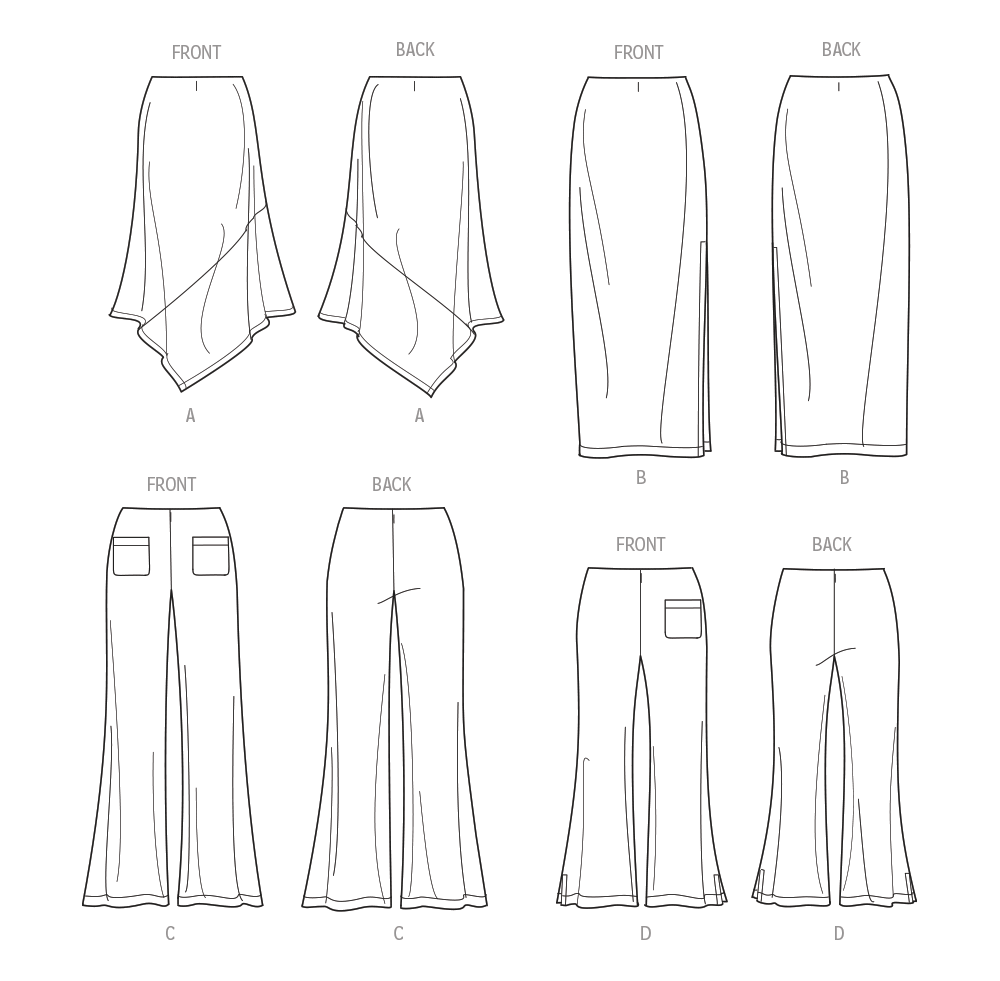 Simplicity S9752 sewing pattern envelope showing plus size skirts and trousers