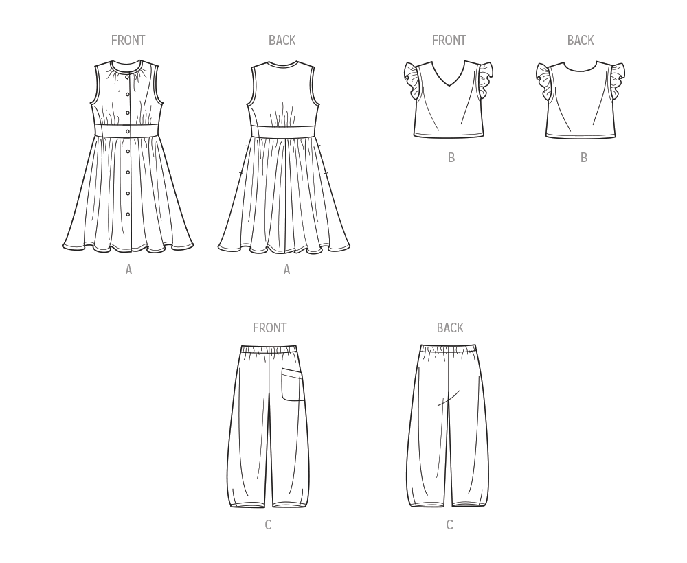 Simplicity S9761 sewing pattern envelope showing a dress, top and trousers