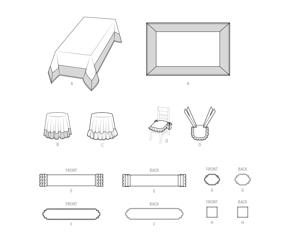 Simplicity sewing pattern S9815 envelope showing table linens designs