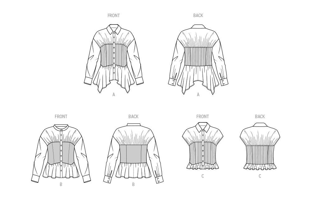 Simplicity sewing pattern S9821 envelope showing misses' shirt designs