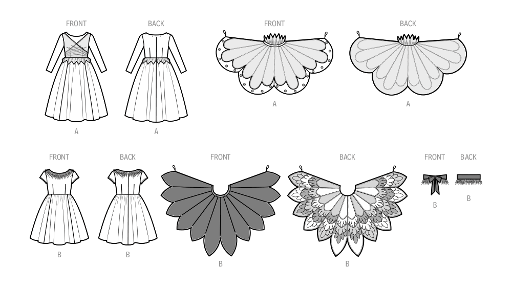 Simplicity S9836 costume pattern envelope showing girls in butterfly and bird wing dresses