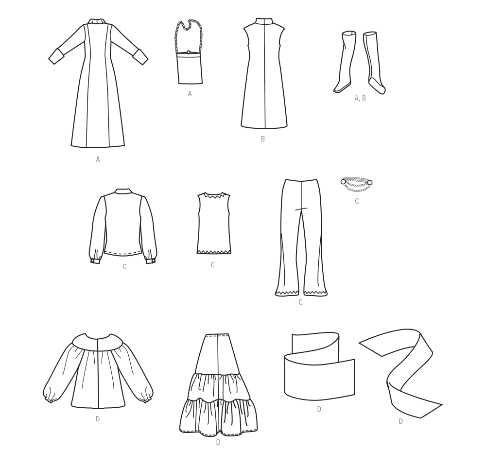 Simplicity S9869 sewing pattern envelope showing fashion doll clothes