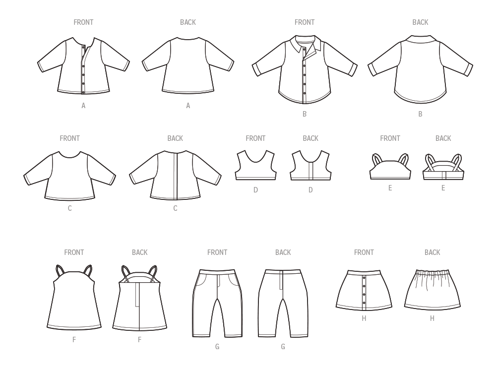 Simplicity S9874 sewing pattern envelope showing doll clothes