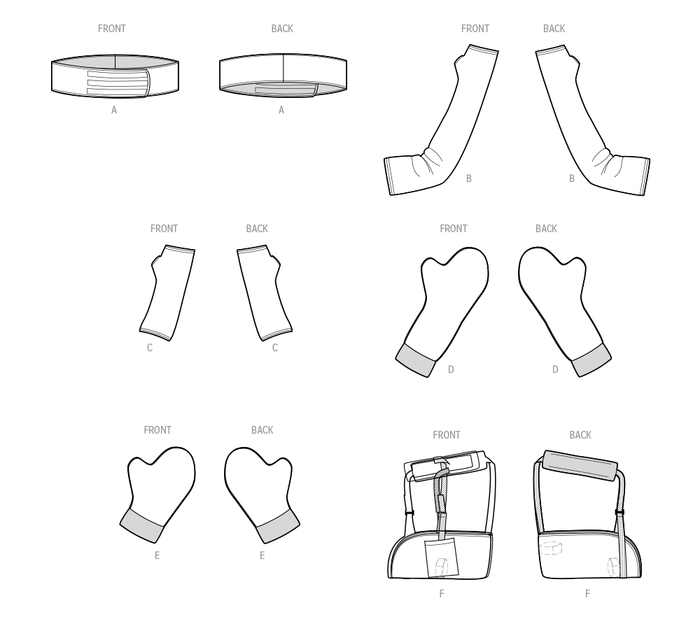 Simplicity sewing pattern S9902 envelope showing arm injury essentials designs