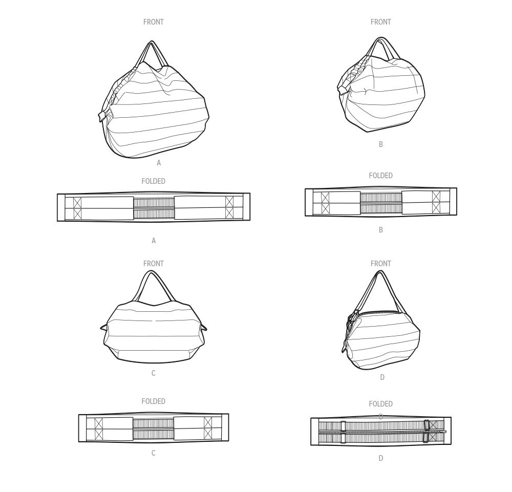 Simplicity sewing pattern S9908 envelope showing fold-flat bags designs