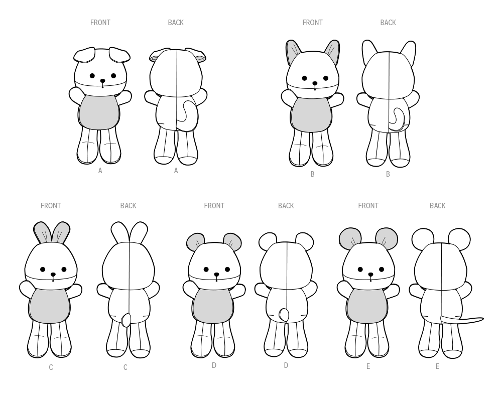 Simplicity sewing pattern S9909 envelope showing stuffed toys designs