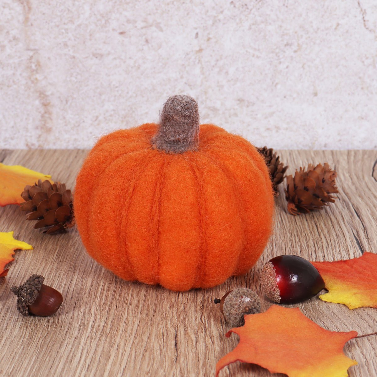 Finished needle felted pumpkin decoration from the Trimits kit