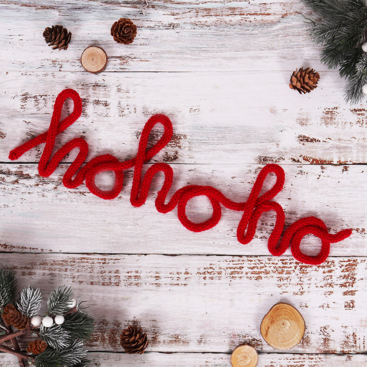 Red knitted wire Hohoho Christmas decoration