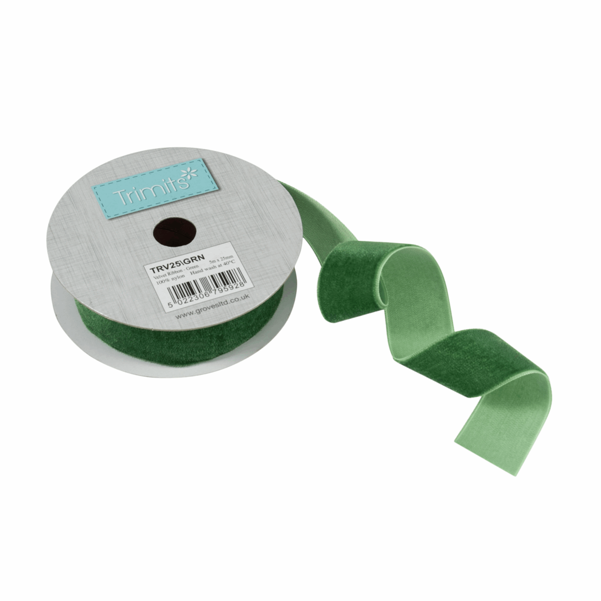 Trimits Green Velvet Ribbon - 5m x 25mm