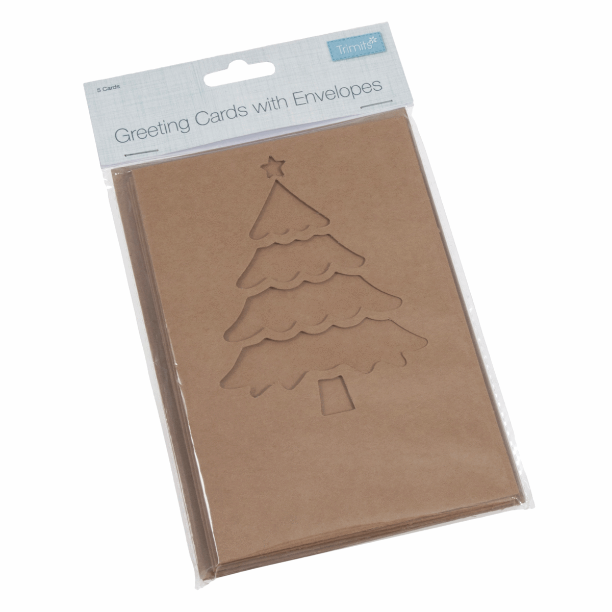 Trimits Kraft Christmas Tree Cards and Envelopes (Pack of 5)