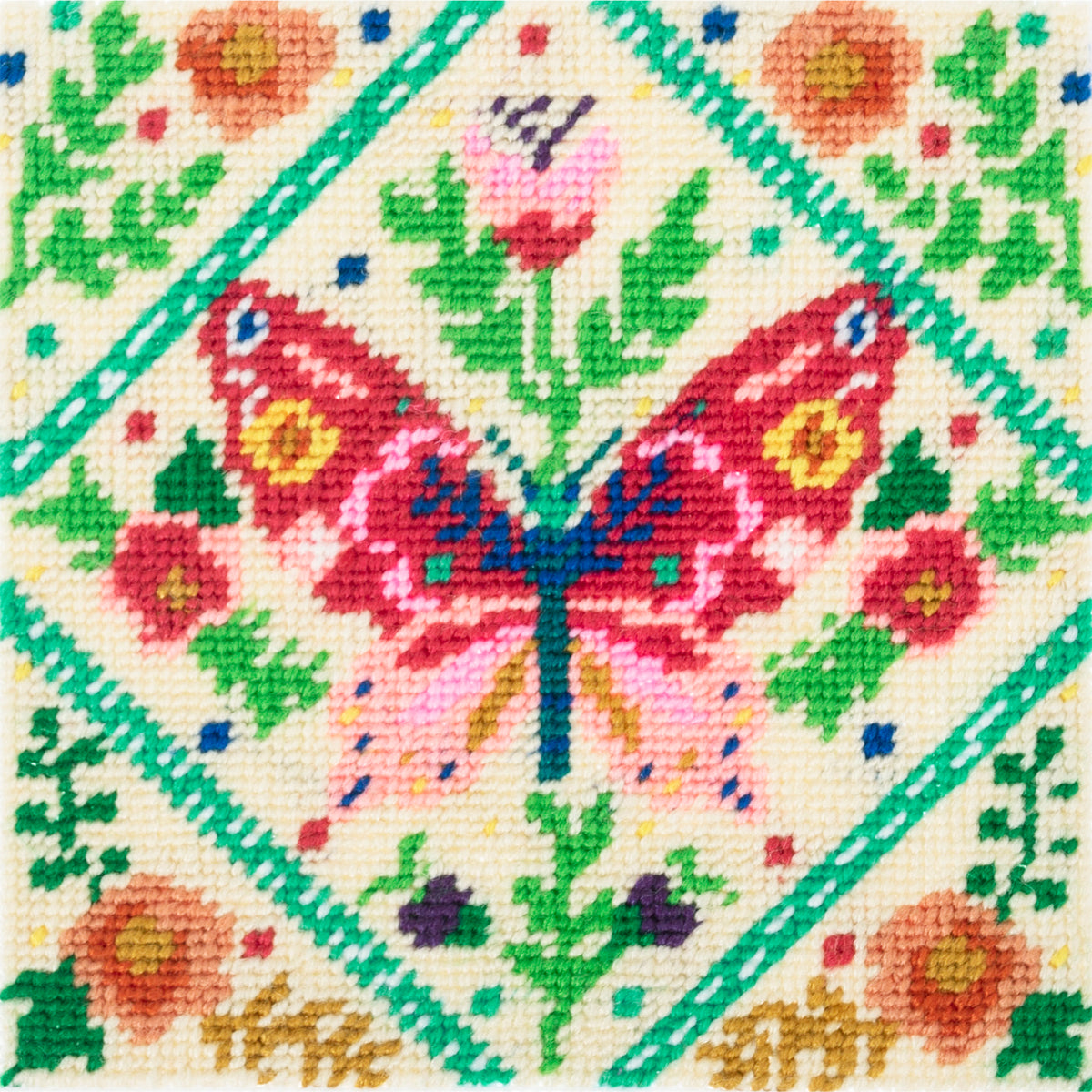Trimits Floral Butterfly half stitch tapestry kit on printed canvas