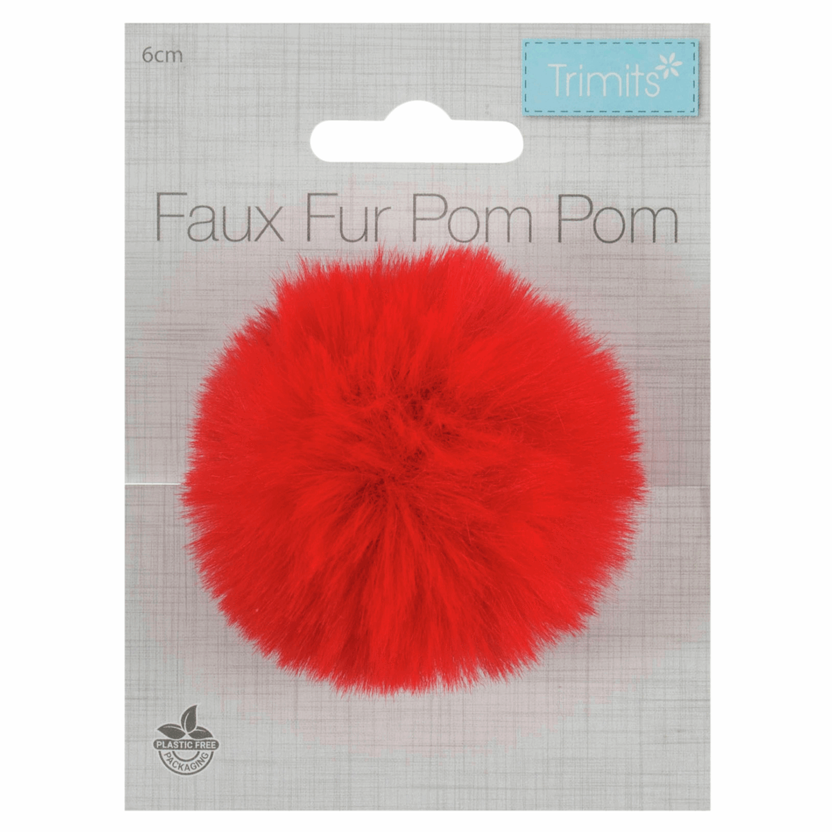 Trimits Faux Fur Super Fluffy Pom Pom - Red 6cm (Medium)