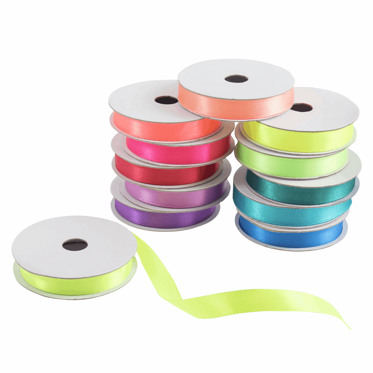 Trimits Neon Brights Satin Ribbon Bag - 2m x 10mm (Pack of 12)