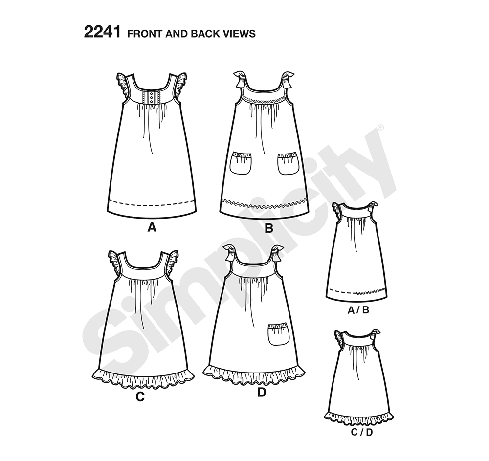 Simplicity S2241 sewing pattern envelope showing learn to sew child's and girls' dress