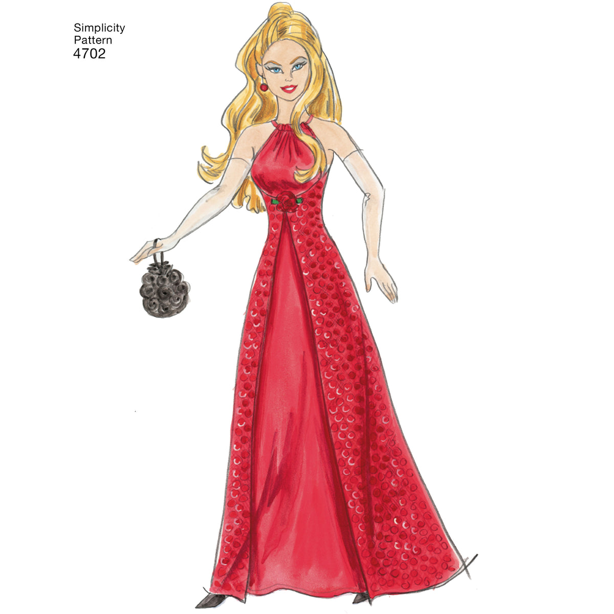 Simplicity S4702 sewing pattern envelope showing doll clothes