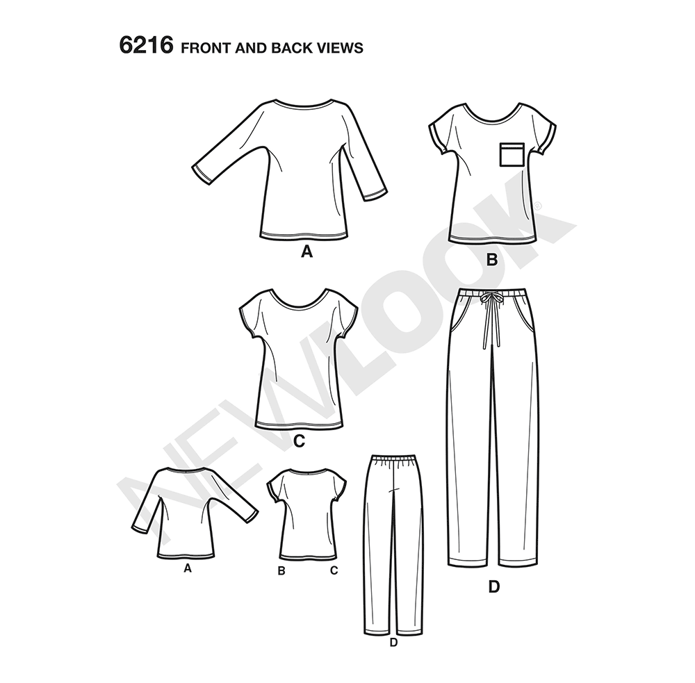 New Look N6216 sewing pattern envelope showing an easy knit top with a scoop neck and short all-in-one sleeves