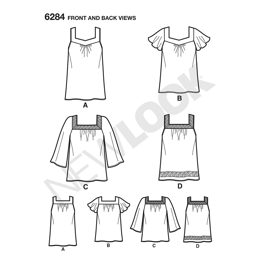 New Look N6284 sewing pattern envelope showing a pullover top in two lengths