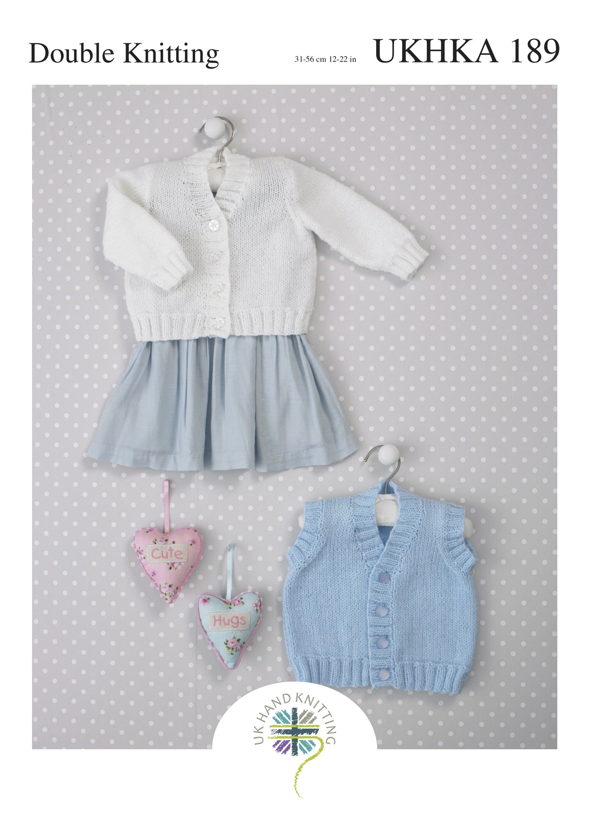 Cover of a UK Hand Knitting Association knitting pattern showing baby cardigans