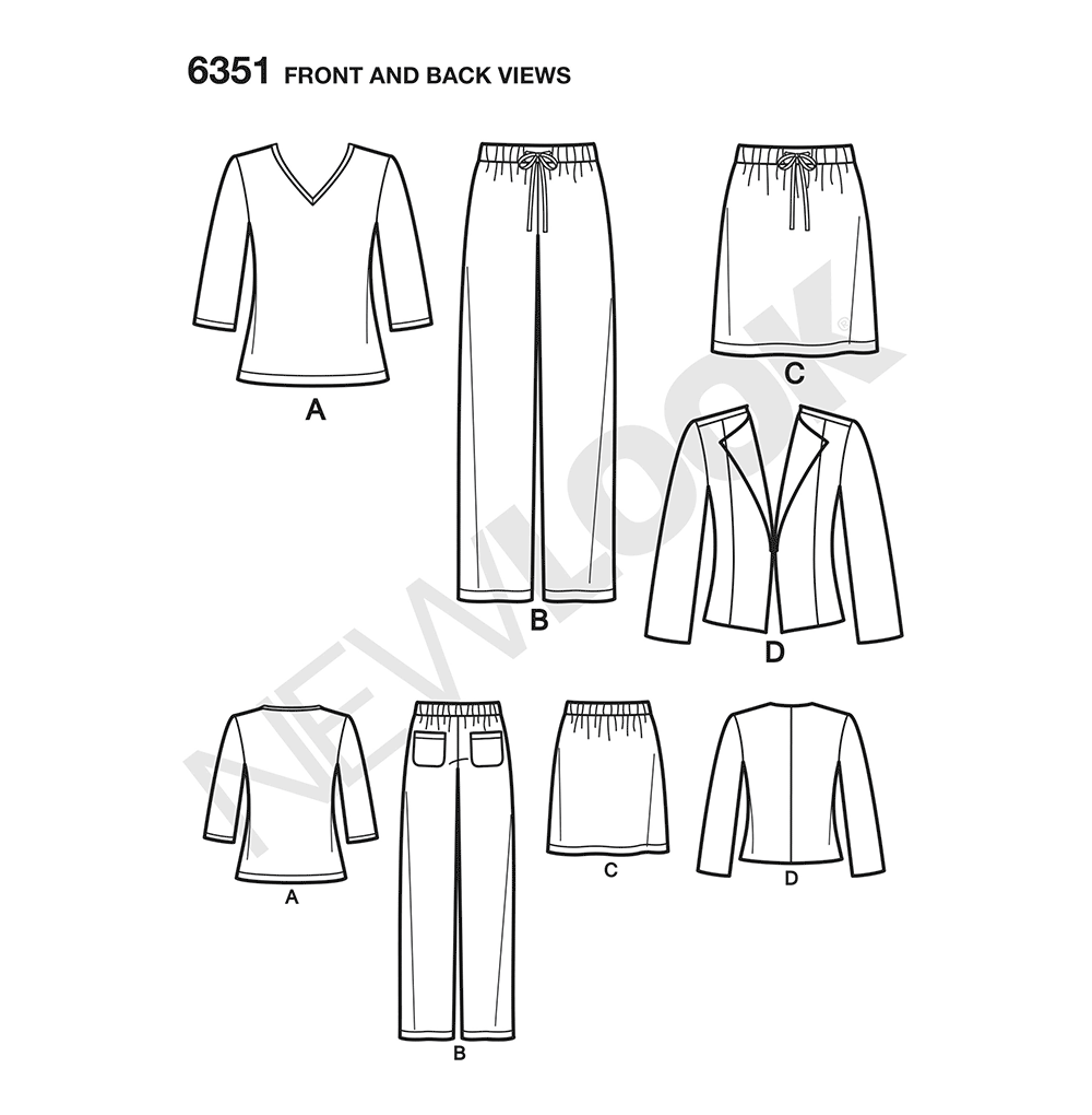 New Look N6351 sewing pattern envelope showing misses' separates designs