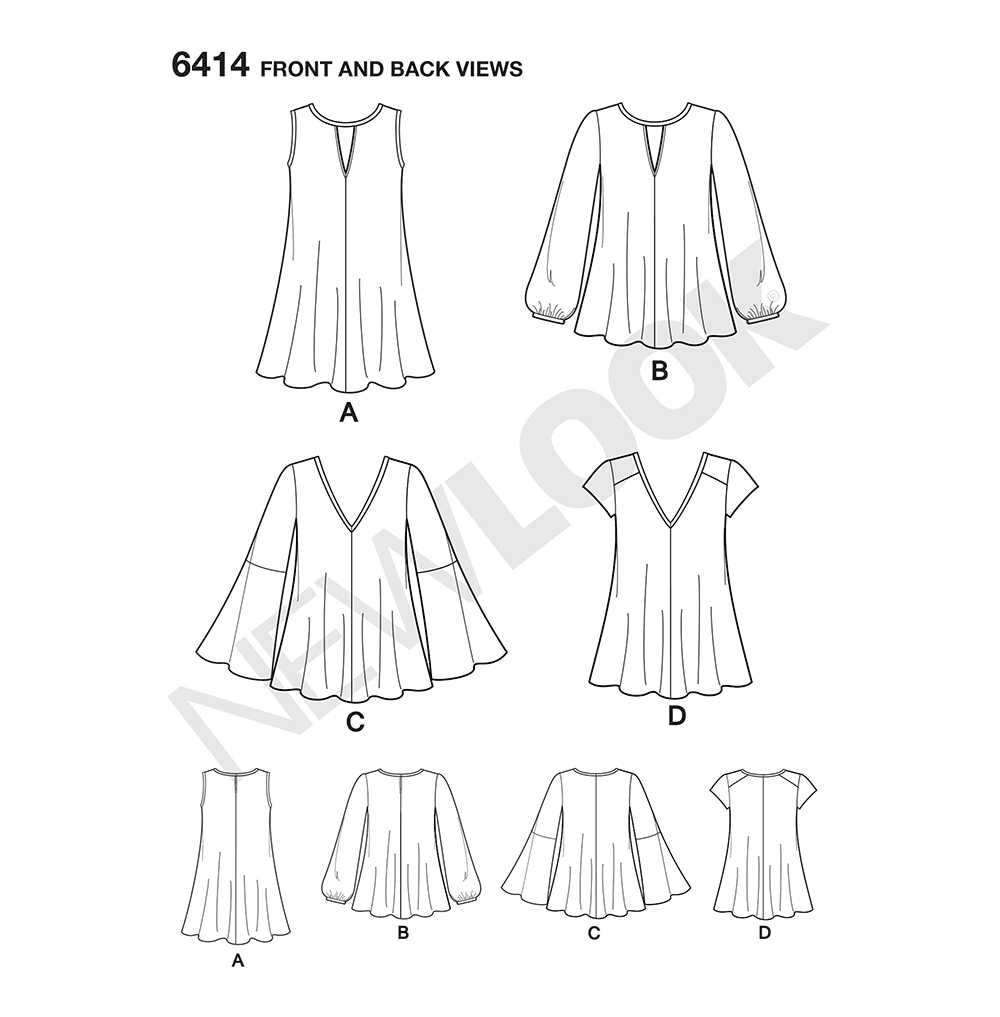 New Look N6414 sewing pattern envelope showing misses' loose fitting blouse designs