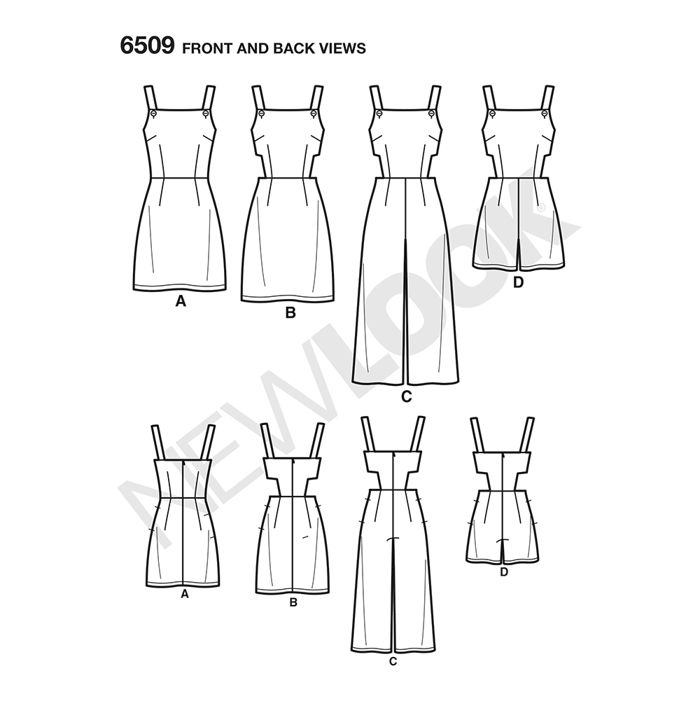New Look N6509 sewing pattern envelope showing misses' jumper, romper and dress