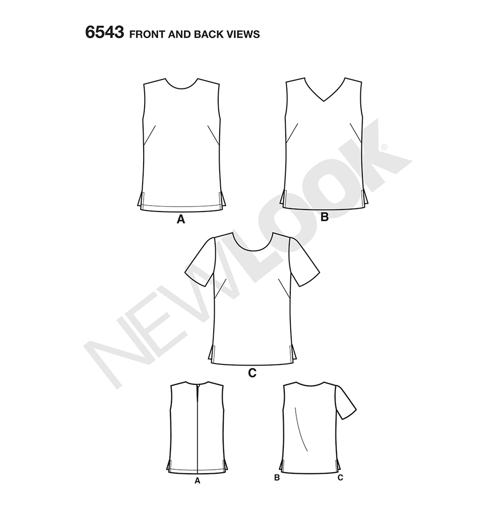 New Look N6543 sewing pattern envelope showing misses' essential top