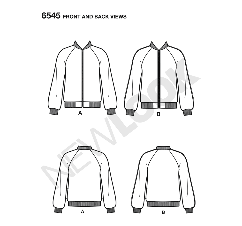 New Look N6545 sewing pattern envelope showing misses' varsity jacket