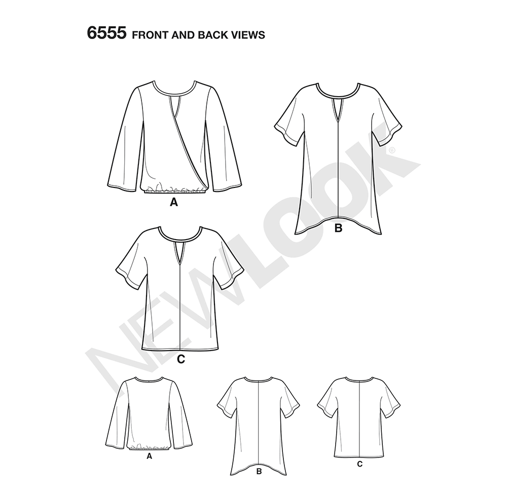 New Look N6555 sewing pattern envelope showing misses' blouses