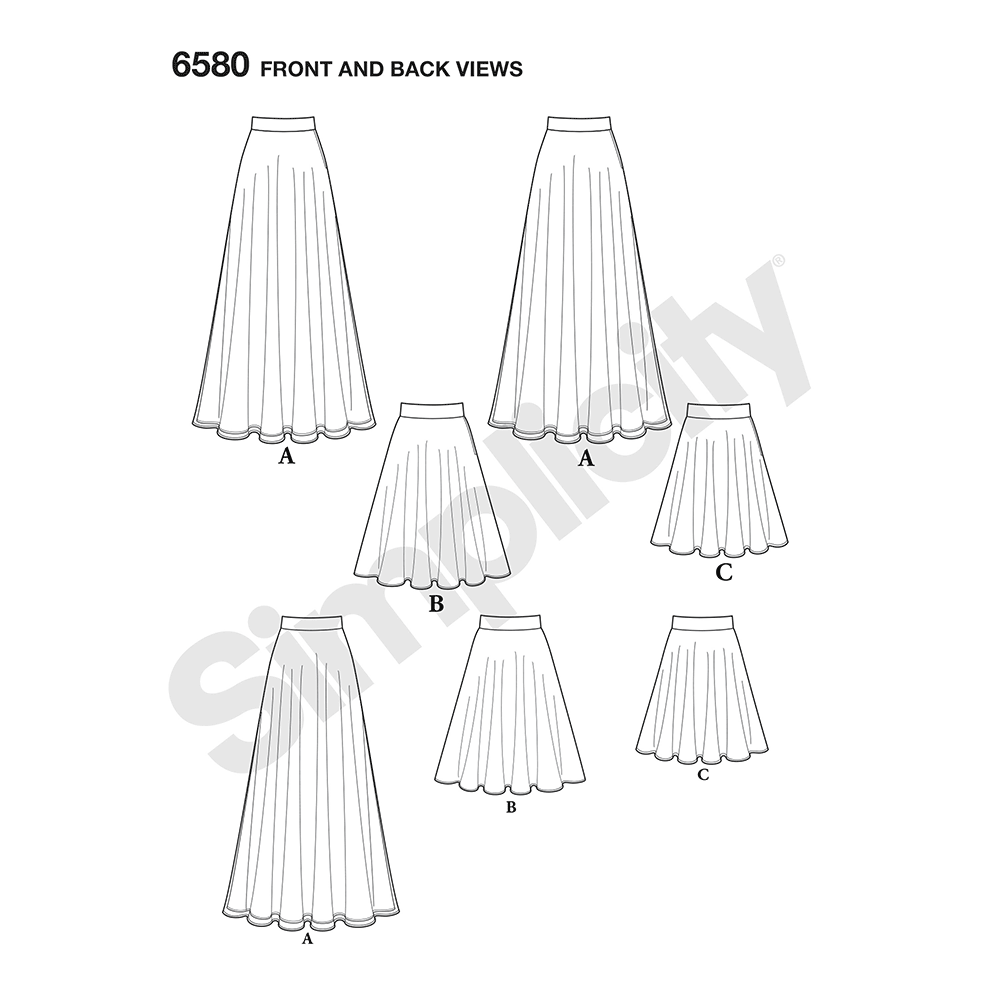 New Look N6580 sewing pattern envelope showing misses' skirt in three lengths