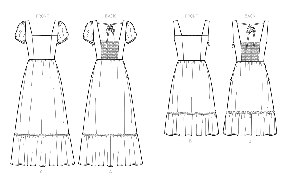 New Look N6692 sewing pattern envelope showing smocked back dresses designs