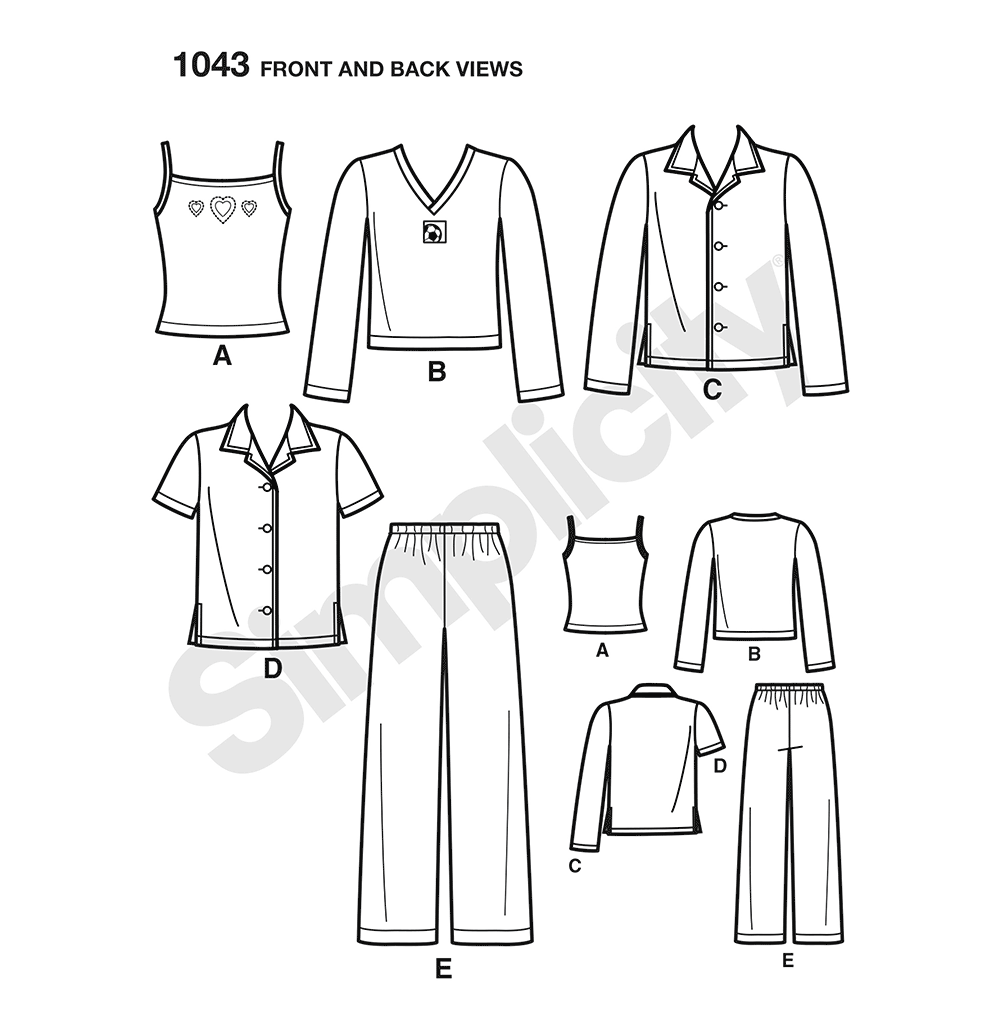 Simplicity S1043 sewing pattern envelope showing children's sleepwear